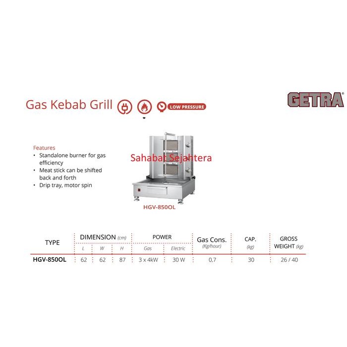 Gas Kebab Grill Getra Hgv-8500L Alat Pemanggang Daging Kebab