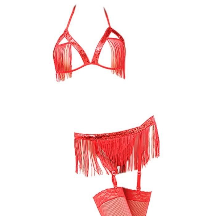 NEW B226 Bra Set Bralette Sexy Lingerie Wanita Seksi BH Halter CD Tali Rumbai Garter Belt Merah