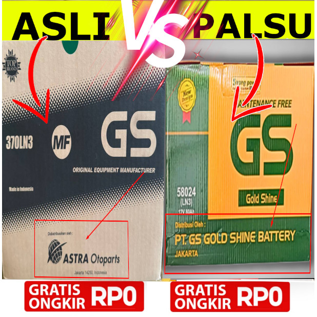 Aki Kering GS 370LN3 GS MF Astra Otoparts Original Bukan GS KW GS Gold Star Original Asli 100%