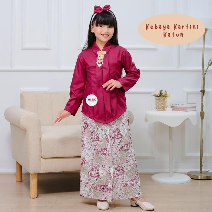 (Allthebest) Kata Kids Kebaya Kartini Anak Katun Panjang/Setelan Kebaya Anak