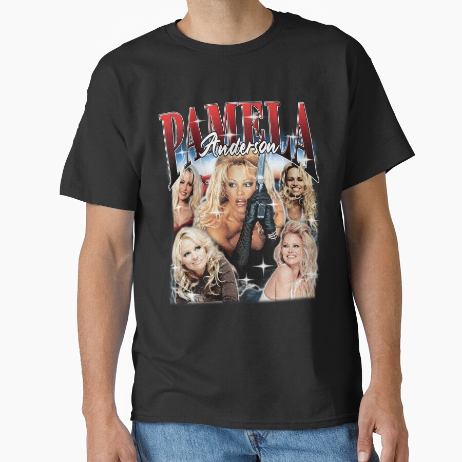 Pamela Anderson Retro 90S Kipas Klasik T-Shirt Kaos Leher Bulat Unisex, Unik Kreatif, Modis Dan Kere