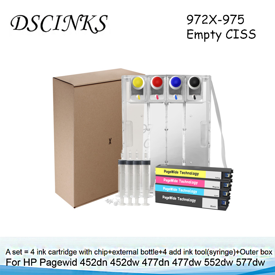For HP 972 973 974 Empty Ink Cartridges CISS With ARC Chip Universal For HP Pagewid 452dn 452dw 477d