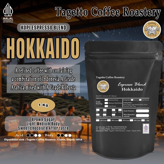 

Otten Coffee - Biji Kopi Espresso Blend Hokkaido 1Kg - Arabica 80% & Robusta 20% Bean Ground Bubuk 1