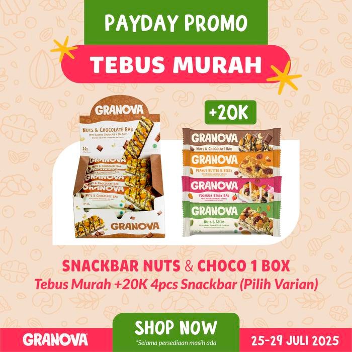 

Granova - Snackbar Nuts & Chocolate 26Gr X 16 Pcs (Rasa Coklat) - Cemilan Sehat, Gandum, Halal
