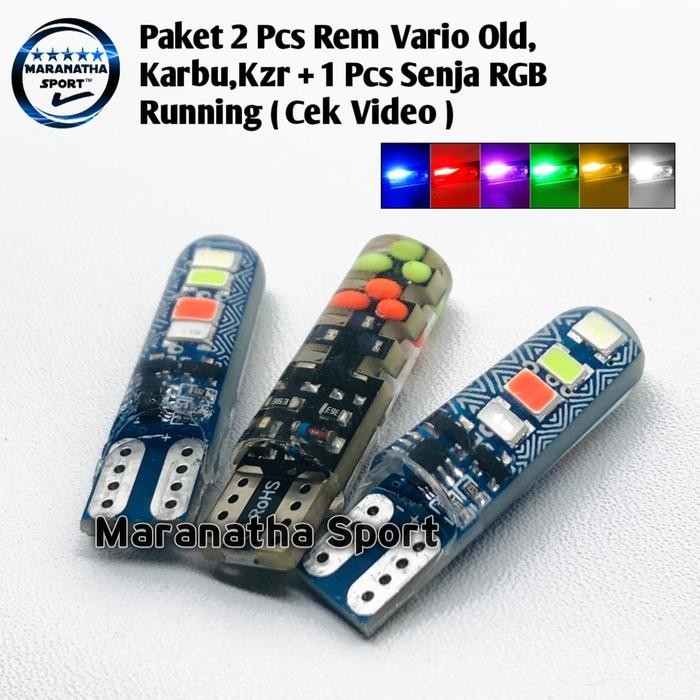 Paket Lampu Rem 2 Pcs Vario Old/KZR/110 RGB Plus 1 Pcs Lampu Senja Soket Colok T10