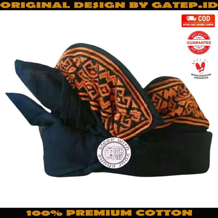 DISKON Udeng Bali Hitam Polos Tepi Bordir Elegant Setengah Jadi / Ikat Kepala Bali / Topi ABali /