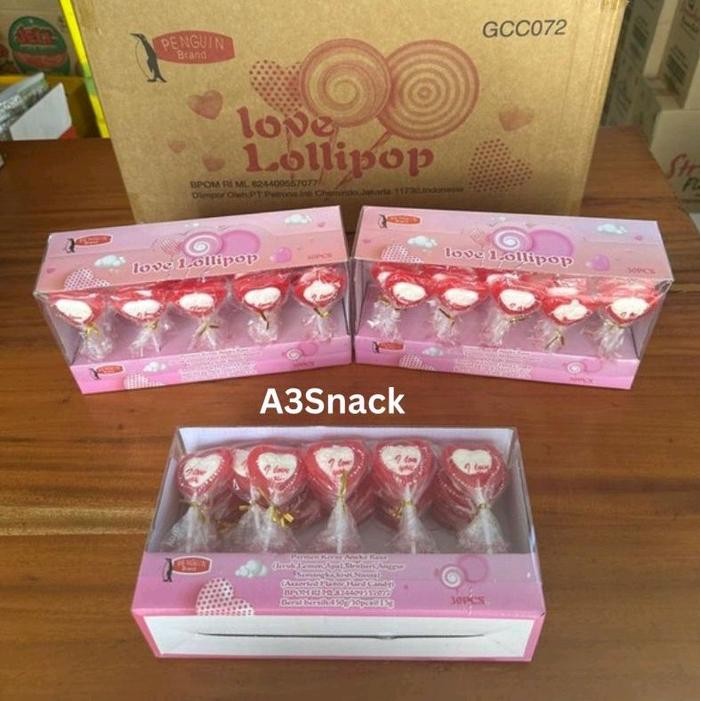

Permen Lollipop Bentuk love Snack Food Candyati 1 box isi 30 pcs aneka rasa buah