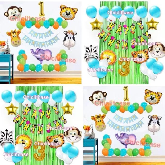 

Terlaris Paket dekorasi balon ulang tahun karakter tema zoo/animal tirai/hewan SALE