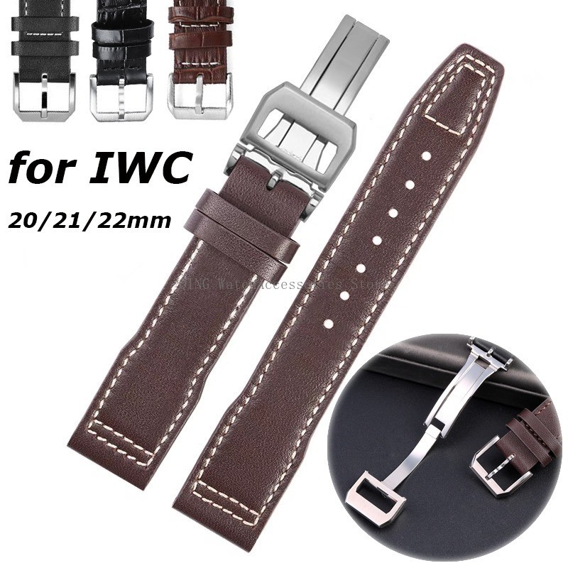 IMPORT FOR IWC PILOT MARK 327004/377714 GENUINE LEATHER STRAP COWHIDE SMARTWATCH WRISTBAND FOLDING