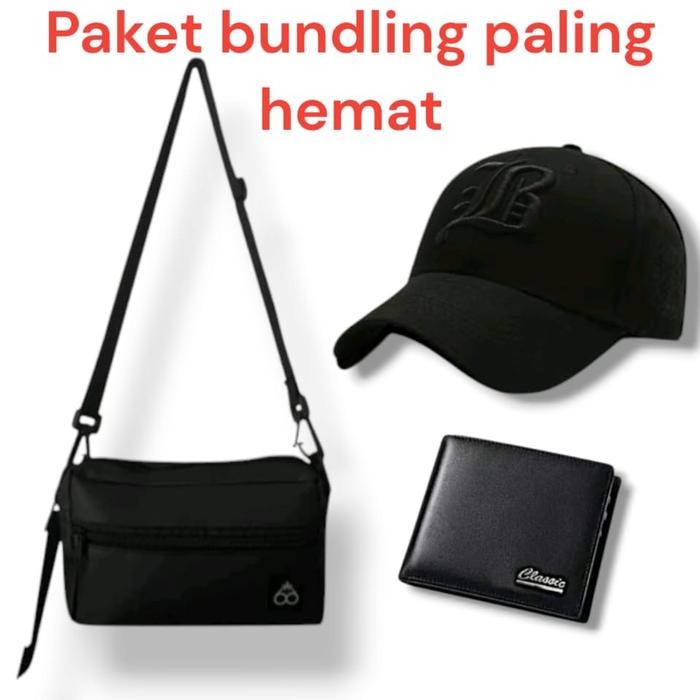 

CN130 Paket Bundling Hemat Tas Selempang Pria 1 Set Dapat 3 Tas, Free Topi Baseball & Dompet Terbaru