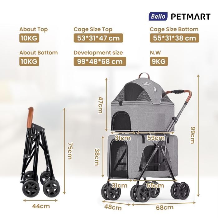 BELLO Pet Stroller Detachable Double Decker LD03F