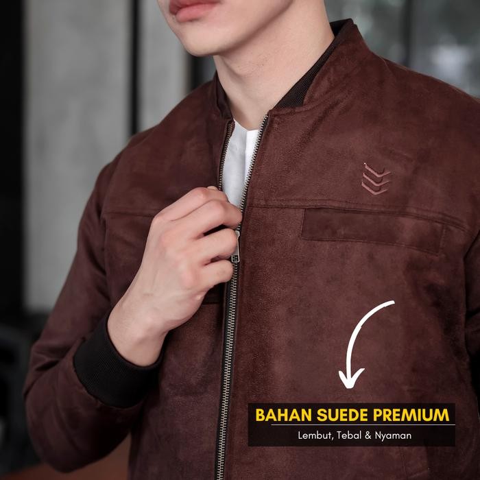 Delibra Jaket Bomber Suede Pria Premium