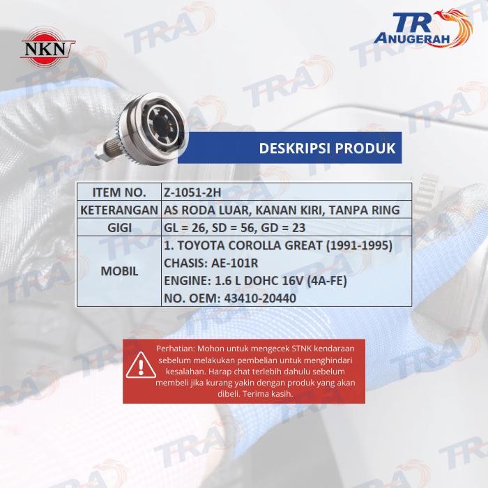 TERBARU CV JOINT/AS RODA LUAR NKN TOYOTA COROLLA GREAT TERMURAH