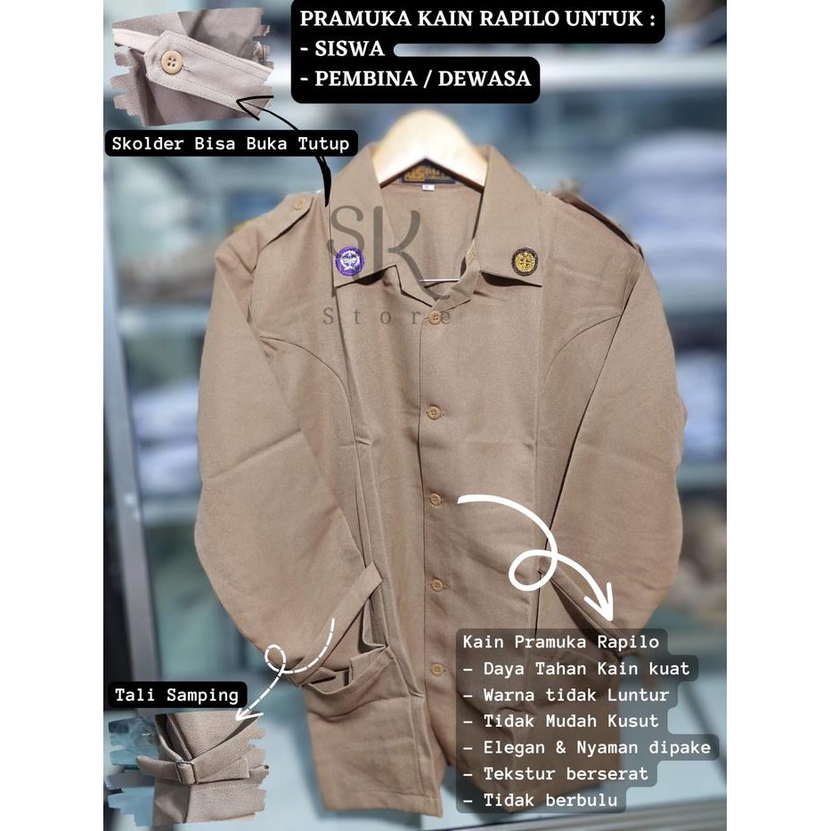 Baju Pramuka Perempuan Untuk Siswa/ Penggalang / Penegak Bahan Kain Rapilo Seragam Wanita Setelan