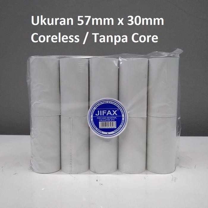 

Jifax Kertas Thermal 57mm x 30mm Coreless 1 dus isi 100 roll