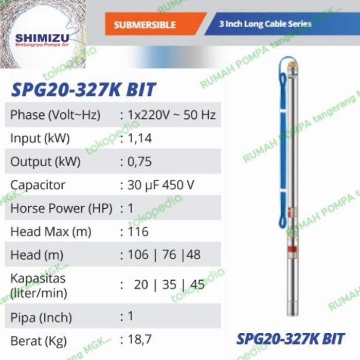 ready POMPA SATELIT SHIMIZU 1HP 3INCH PLUS KABEL SUBMERSIBLE SHIMIZU