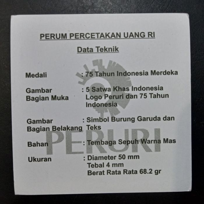 Koin Mendali Peringatan 75 Tahun Indonesia Merdeka (Peruri) + Box