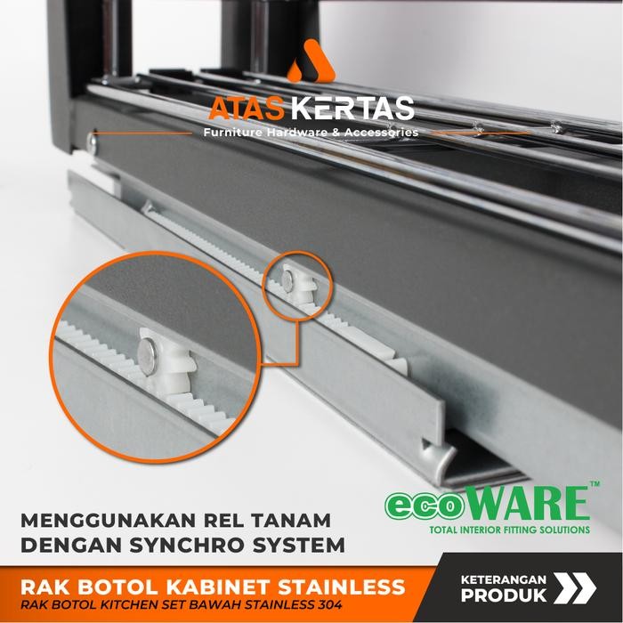 rak botol tarik stainless kitchen set - rak bumbu tarik kitchen set kabinet bawah SS 304 *