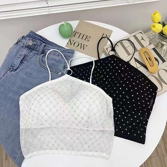 1895#Tank Top Kemben Blink Transparan Tanktop Wanita Bra Panjang *