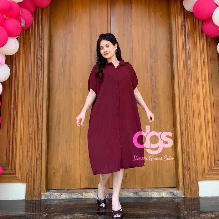 Daster Long Candy Dress Crinkle Airflow Jumbo polos basic oversize simple fit resleting Kerah tidur