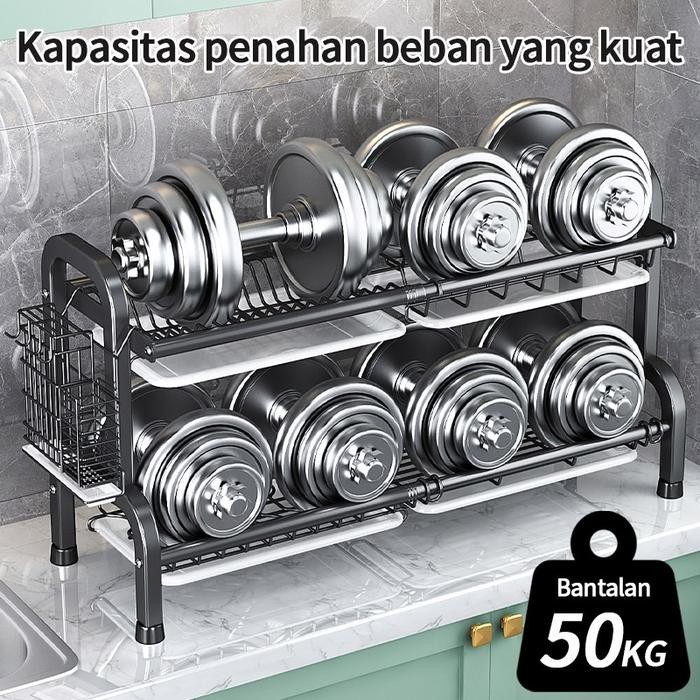 Rak Piring Stainless 2 3 Susun Kapasitas Besar Multifungsi Anti Karat