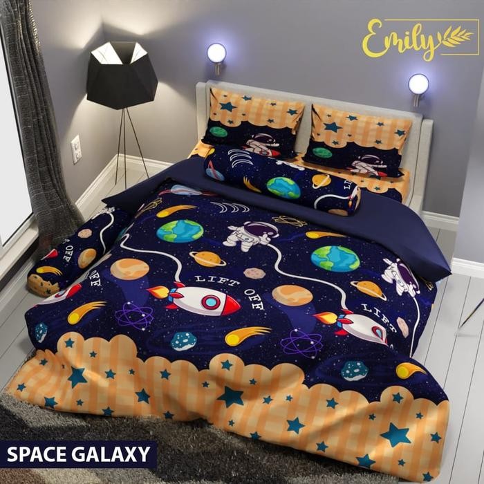 KADM Sprei Motif Space Galaxy / Sprei Anak Laki Laki Sprei Motif Astronot Galaxy