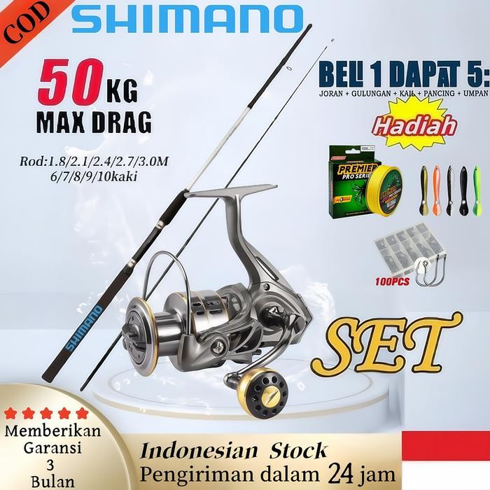 1 Set Pancing SHIMANO Rod Spinning Combo dengan Kecepatan Tinggi Rod Spinning dan Casting Portabel