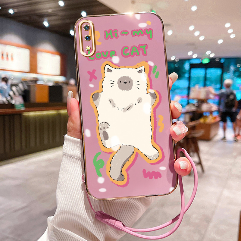 Casing Hp Untuk VIVO V11 V11 Pro Case Kucing boneka kain Pelapisan Mewah Cesing Lanyard ponsel Kesin