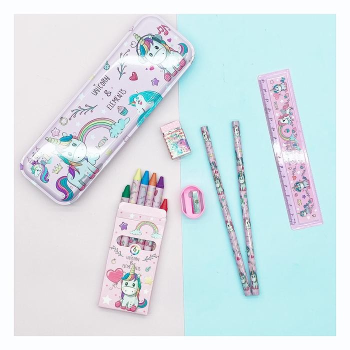

Kotak pensil unicorn set crayon 6 collors