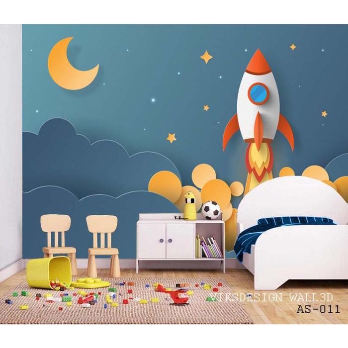 TOKO Cetak wallpaper sticker, Wallpaper 3d Roket Astronot Luar Angkasa
