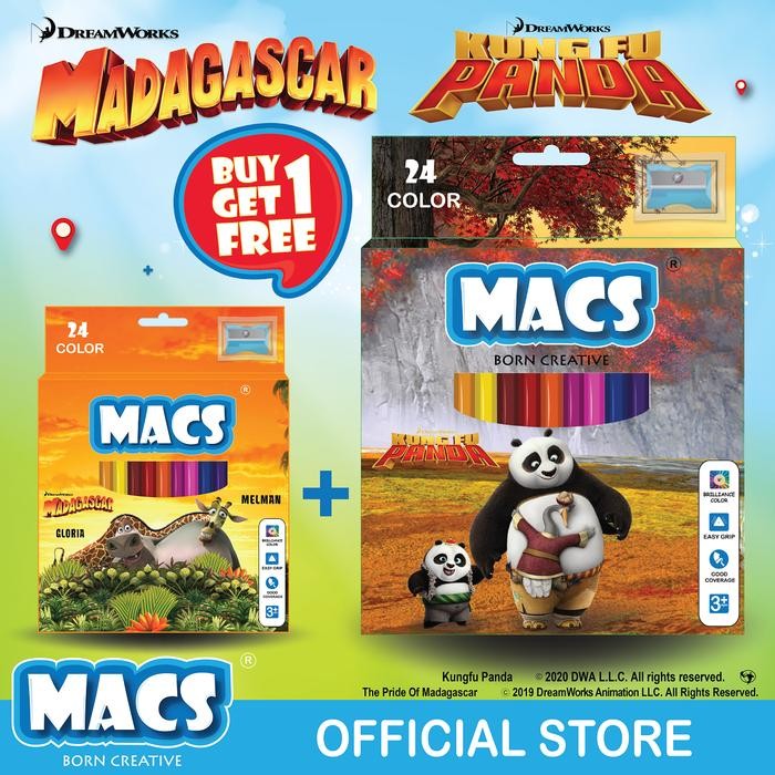

MACS Pensil Warna 24 Buy 1 Get 1 Free Madagascar + Kung Fu Panda