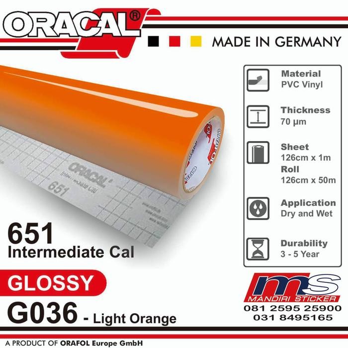 Sticker Oracal 651 - G036 Light Orange Gloss Cutting Stiker [Meteran]
