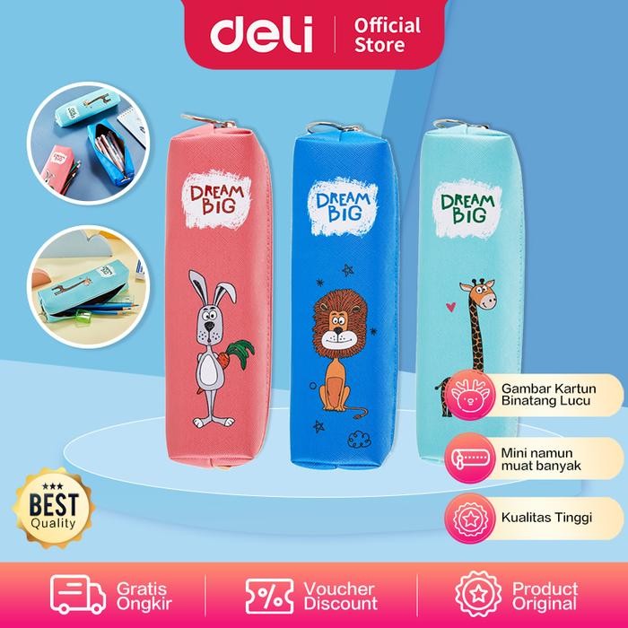 

X689 Deli Pencil Pouch / Tempat Pensil Gambar Kartun Kelinci Singa Jerapah Lucu 20 Cm Muat