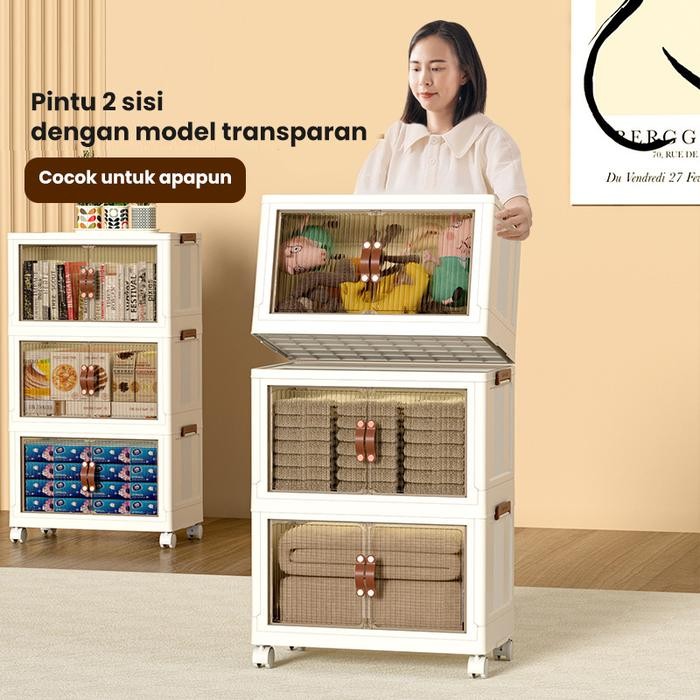 Halu Lemari Plastik Susun Lemari Laci Pakain Buku Snack Serbaguna Dengan Tutup Anti Debu Kotak