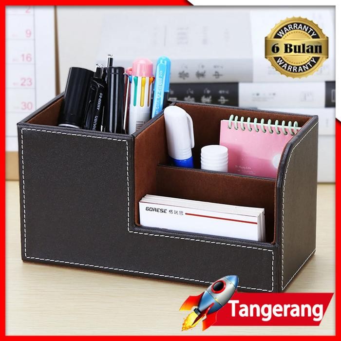 

Tempat Remote, Hp & Pulpen Business Pen Holder Leather Desktop Organizer