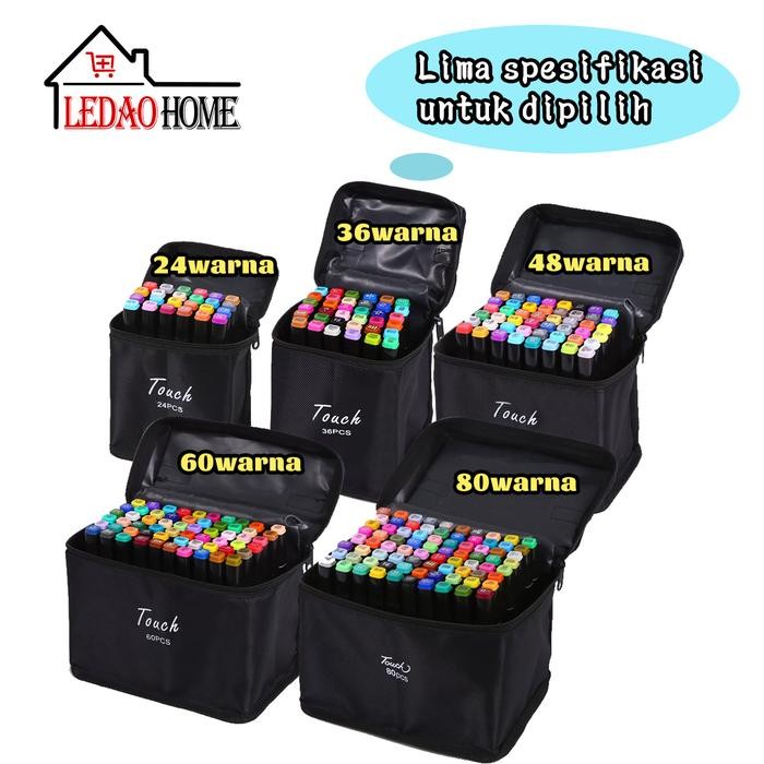 

LEDAOHOME 2 in 1 Spidol dan Stabilo Touch Isi 24/36/48/60/80 Warna Dual Side Fine Art Brush Pen