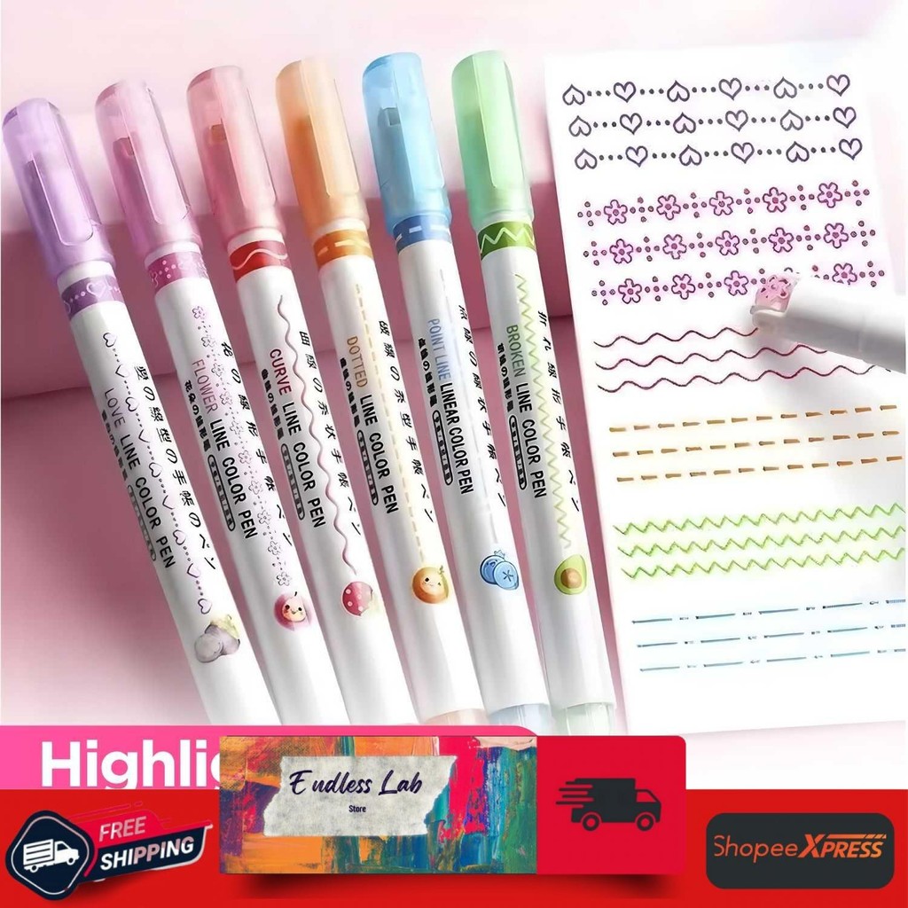

Pena Spidol Renda Flower Line Shape Highlighter Pen 6PCS