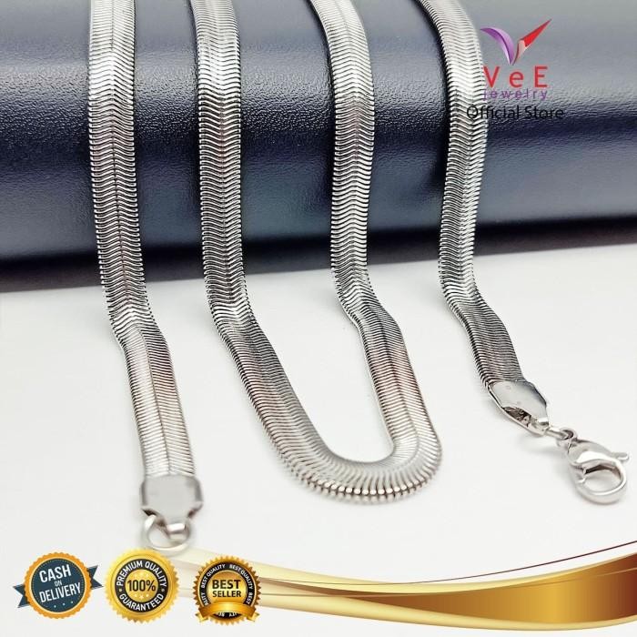 New // Kalung Titanium Asli Belut Ular Pipih Perak 70Cm - Vee Kalung Pria Wan // 100% Original