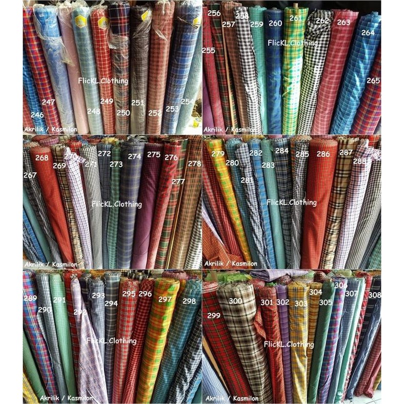 (Allthebest) Bahan Kain Akrilik Kasmilon Motif Corak Kotak Kotak Seragam Sekolah