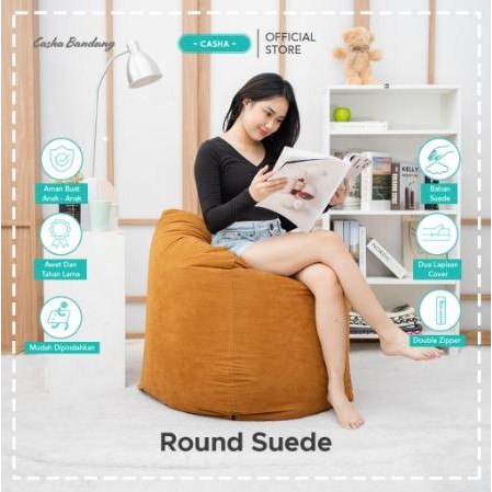 BEAN BAG SOFA PLUS isi SUEDE PREMIUM - ROUND / PUMPKIN -BeanBag MEDIUM