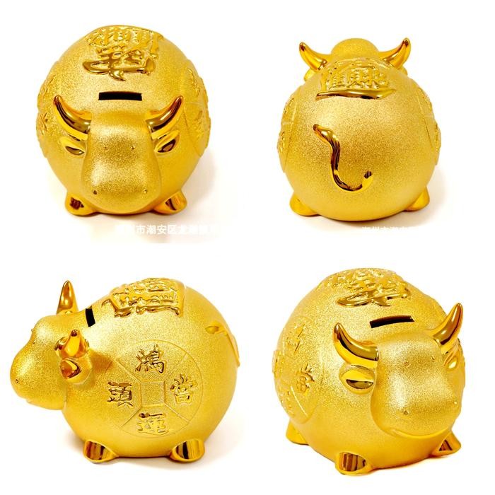 Bisa E-Faktur Celengan Kerbau Emas Keramik Souvenir Imlek Pajangan Patung Shio Kebo