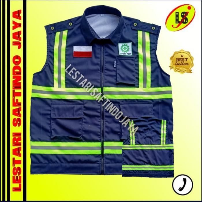Rompi Safety Biru Dongker/Rompi Safety Kerah/Rompi Safety Proyek