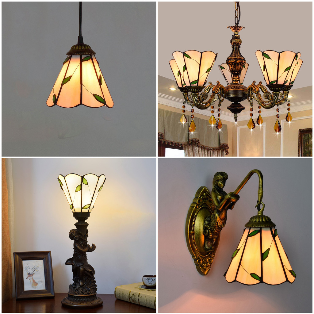 Kap Lampu Mediterania Kap Lampu Kaca Patri 6" Pengganti Serbaguna untuk Meja, Dinding, Lantai