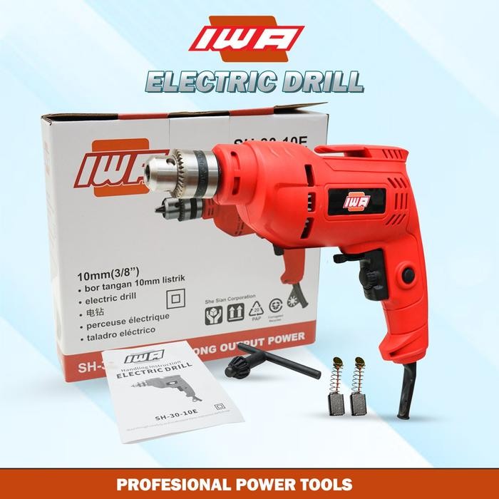 IWA Mesin Bor Listrik 10mm Bolak Balik dengan Kecepatan Variabel dan Bonus Aksesoris