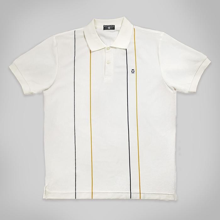 MATSUDA Baju Kaos Polo Shirt Dewasa Stripe Pria Kerah Katun Tarumizu OffWhite