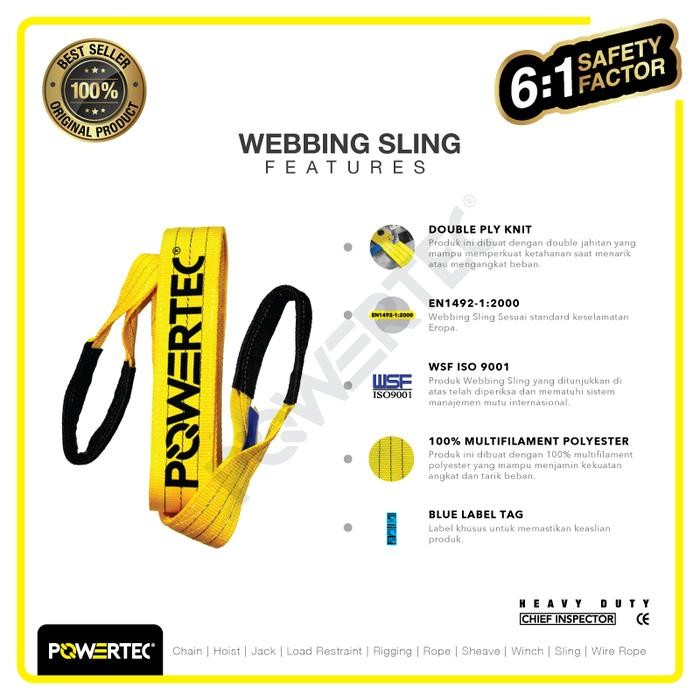 

Webbing Sling Belt / Tali Angkat 4 Ton X 12 Meter Powertec Double Ply