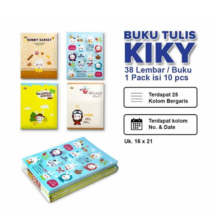 

Buku Tulis 38 lbr Kiky Polos/warna 1 pak isi 10