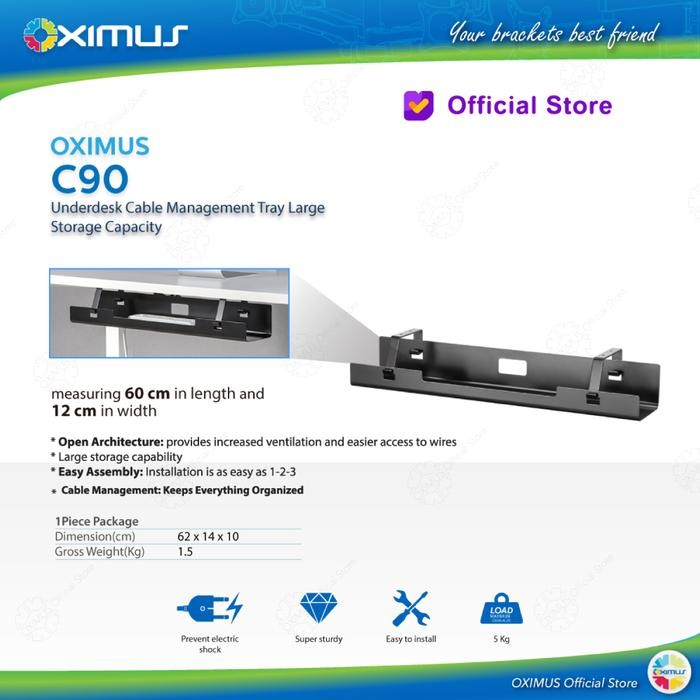 

Underdesk Cable Management Tray Large Storage Capacity Oximus C90 Black Hitam