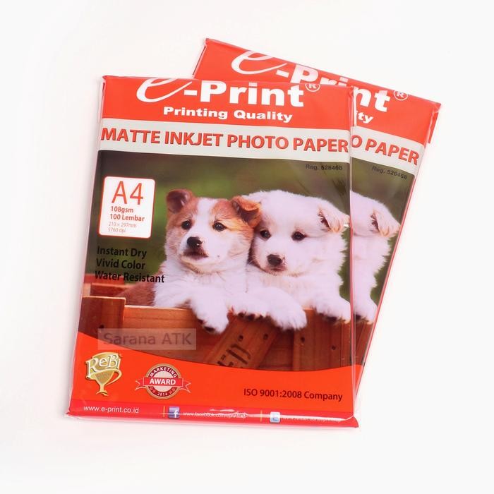 

E - PRINT PHOTO PAPER MATTE INKJET A4 108GSM 100S [ Anak Anjing ]