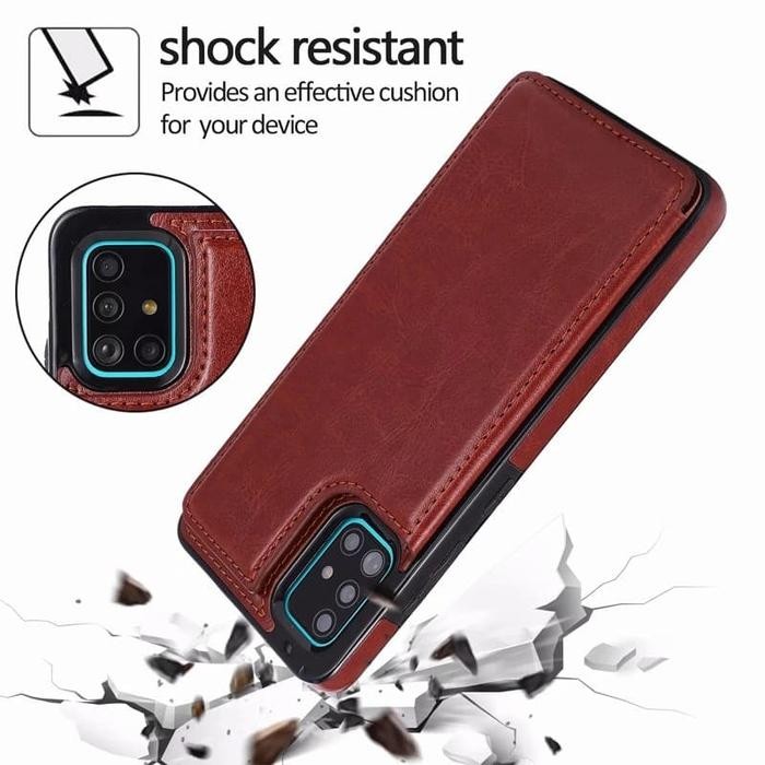 Case Samsung Galaxy A51 Original Soft Casing Kulit Slot Stand Magnet